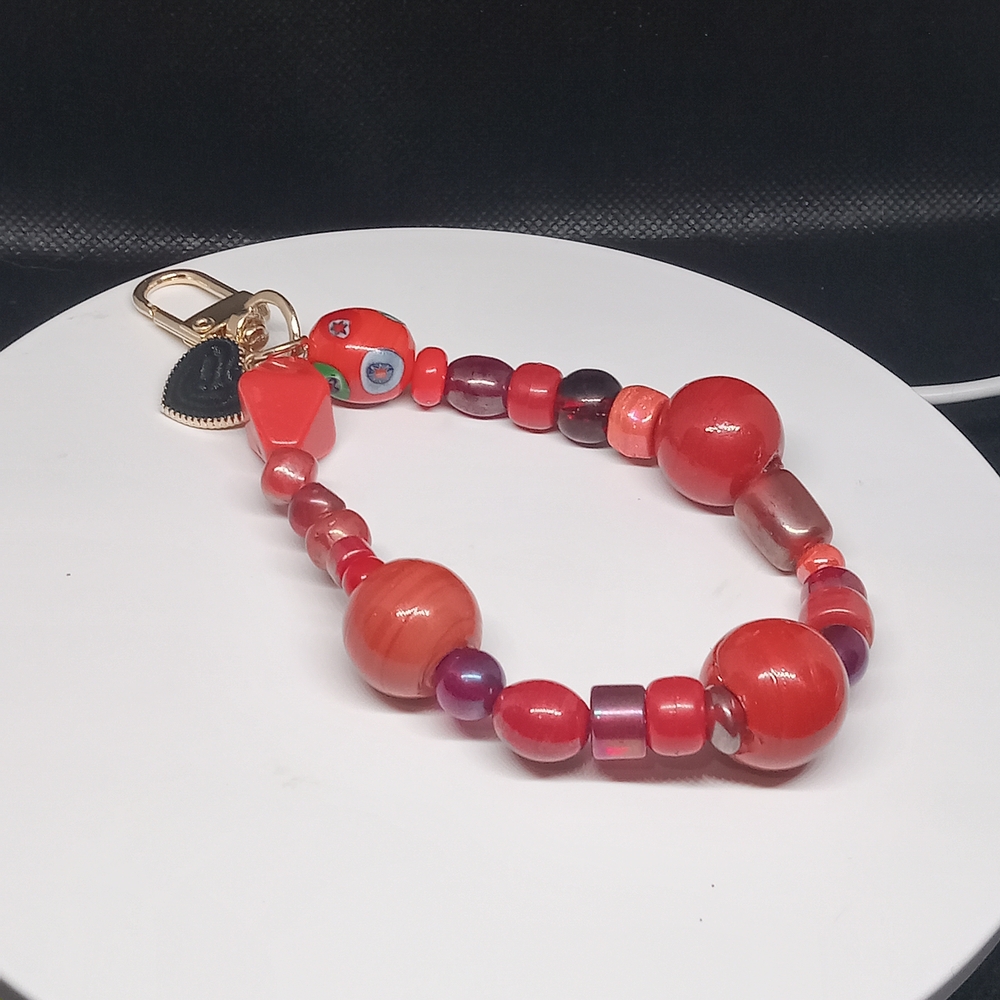 Colorful Beaded Purse Charm  with Heart Pendant